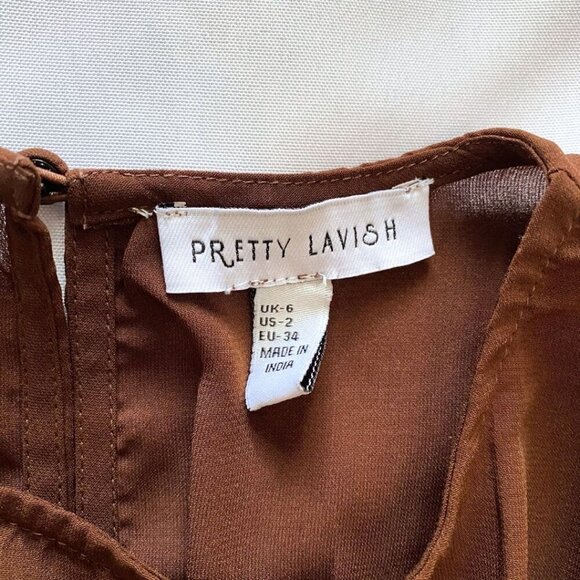 PRETTY LAVISH LUCILLE MINI SHIRRED DRESS IN BROWN - 6 - Picture 7 of 11